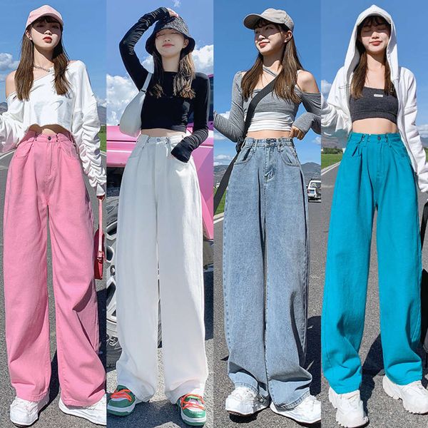 high waist autumn adjustable waist wide leg pants candy color thin covered denim pants, Blue
high waist autumn adjustable waist wide leg pants candy color thin covered denim pants, Blue
