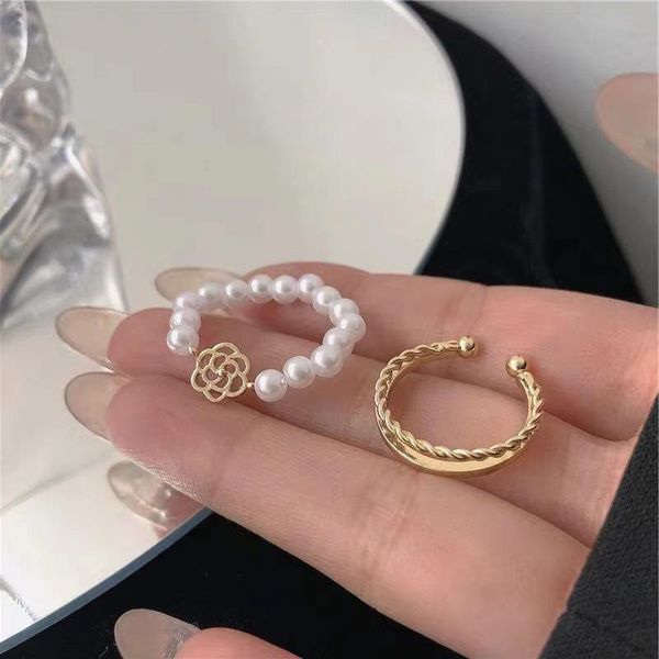 wedding rings 2 pcs/set fashion jewelry set bead flower double opening ring women finger for girl lady party gifts, Slivery;golden 
wedding rings 2 pcs/set fashion jewelry set bead flower double opening ring women finger for girl lady party gifts, Slivery;golden
