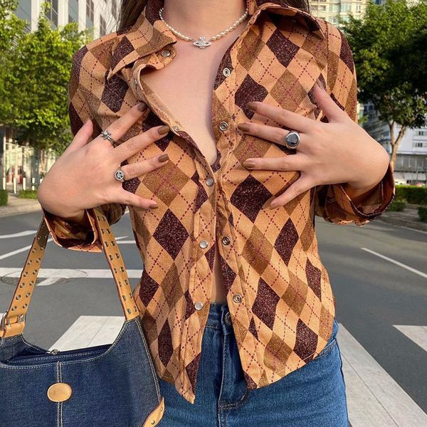 women's blouses & shirts deeptown vintage argyle female shirt harajuku button up cardigan ladies fall fashion retro sleeve long student, White
women's blouses & shirts deeptown vintage argyle female shirt harajuku button up cardigan ladies fall fashion retro sleeve long student, White