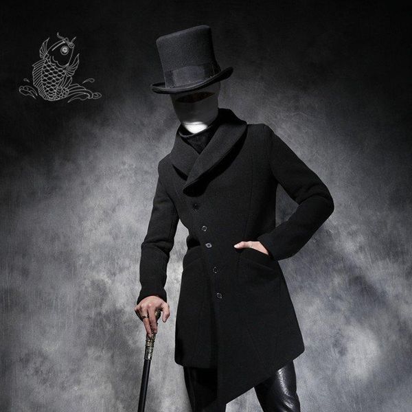 men's wool & blends 2021 winter coat fashion personality clothing turn-down collar stage singer costumes, Black
men's wool & blends 2021 winter coat fashion personality clothing turn-down collar stage singer costumes, Black