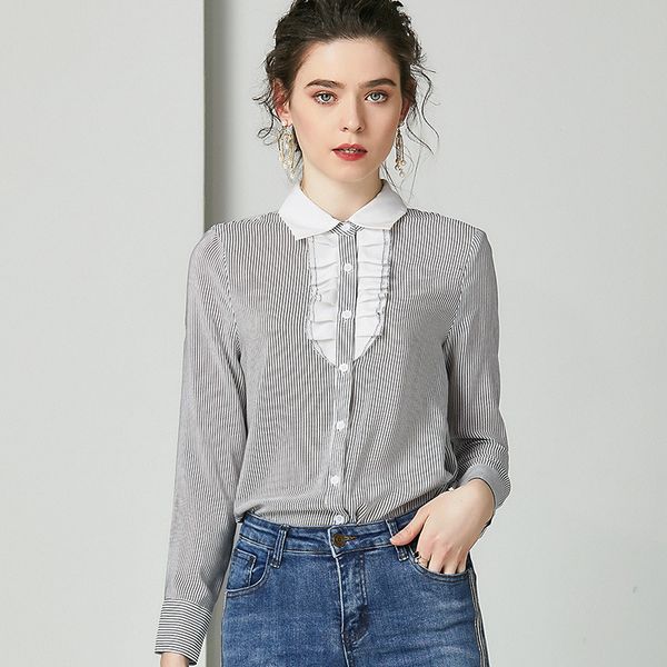 blouses elegant business wear striped lapel cardigan long sleeve heavy silk 2021 fashion shirt, White
blouses elegant business wear striped lapel cardigan long sleeve heavy silk 2021 fashion shirt, White