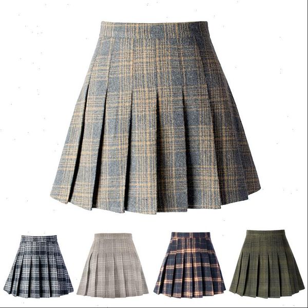 womens skirt autumn and winter arylic pleated tweed plaid a high waist student, Black
womens skirt autumn and winter arylic pleated tweed plaid a high waist student, Black