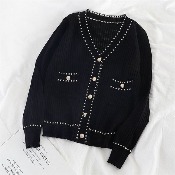 spring autumn women's cardigan single-breasted stitching korean style loose and thin knit female sweater coat gx295 210507, White;black
spring autumn women's cardigan single-breasted stitching korean style loose and thin knit female sweater coat gx295 210507, White;black