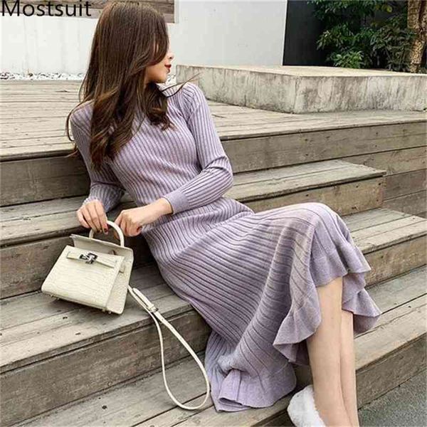 winter thicken knitted ruffles long maxi dress women sleeve o-neck slim korean fashion sweater dresses vestidos mujer 210513, Black;gray
winter thicken knitted ruffles long maxi dress women sleeve o-neck slim korean fashion sweater dresses vestidos mujer 210513, Black;gray