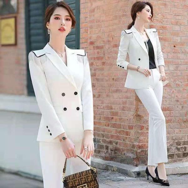 women's two piece pants 2021 spring autumn women vintage office 2 pcs set lady double breasted notched blazer high waist pant suit fema, White
women's two piece pants 2021 spring autumn women vintage office 2 pcs set lady double breasted notched blazer high waist pant suit fema, White