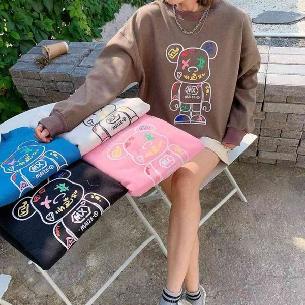 plush thickened bear print round neck sweater women's winter bf long sleeve top, Black
plush thickened bear print round neck sweater women's winter bf long sleeve top, Black