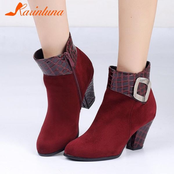 boots karin office ladies buckle straps flock spike heels zip leisure round toe ankle short plush autumn patchwork female, Black
boots karin office ladies buckle straps flock spike heels zip leisure round toe ankle short plush autumn patchwork female, Black