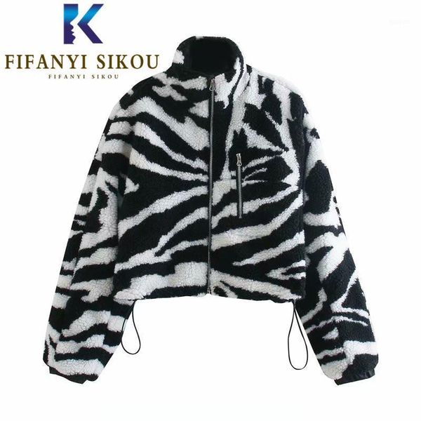 women's fur & faux winter women lamb jacket zebra print fashion zipper short plush coats streetwear loose coat female, Black
women's fur & faux winter women lamb jacket zebra print fashion zipper short plush coats streetwear loose coat female, Black