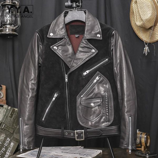 men's leather & faux motorcycle jacket mens genuine short jackets autumn winter vintage cowboy patchwork cowhide sheepskin coat, Black
men's leather & faux motorcycle jacket mens genuine short jackets autumn winter vintage cowboy patchwork cowhide sheepskin coat, Black