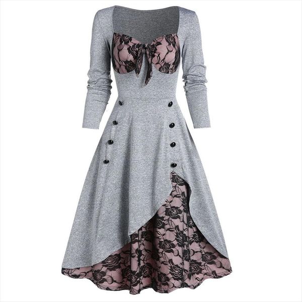vestidos elegantes para mujer women dress plus size party flower lace insert mock button bowknot vintage, Black;gray
vestidos elegantes para mujer women dress plus size party flower lace insert mock button bowknot vintage, Black;gray