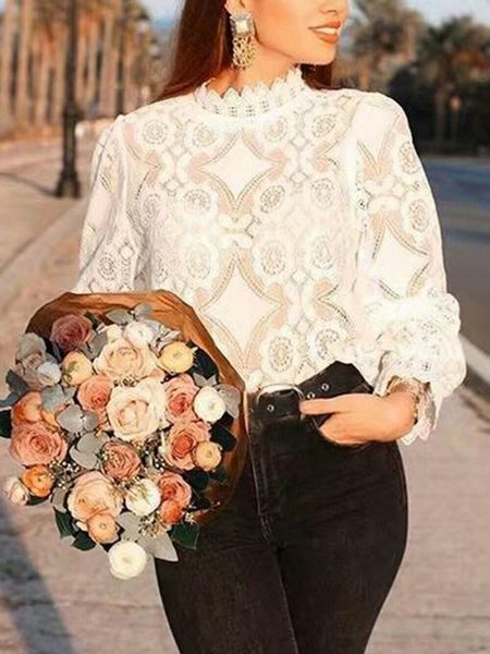 women lace hollow out blouses female elegant loose high neck casual embroidery long sleeve white shirts women's
women lace hollow out blouses female elegant loose high neck casual embroidery long sleeve white shirts women's