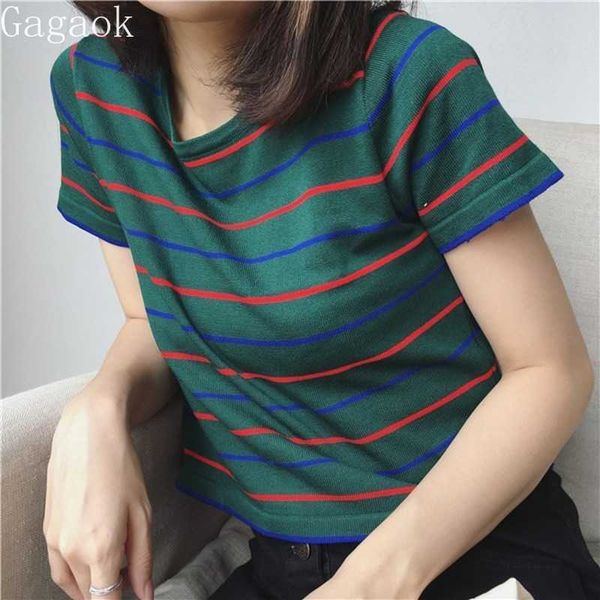 women striped casual t-shirt summer o-neck short slim chic simple wild female fashion korean pullovers 210531, White
women striped casual t-shirt summer o-neck short slim chic simple wild female fashion korean pullovers 210531, White