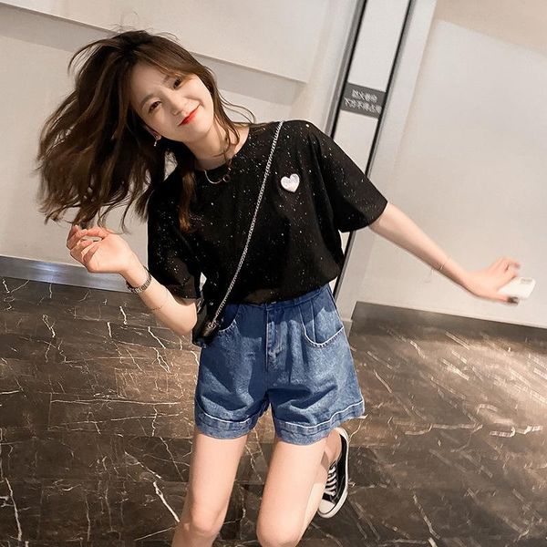 women's t-shirt 100% cotton women loose short sleeve solid heart embroidery summer tshirt korean style sweet chic girls pullover, White
women's t-shirt 100% cotton women loose short sleeve solid heart embroidery summer tshirt korean style sweet chic girls pullover, White