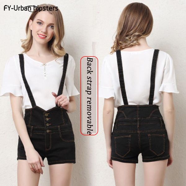 summer women denim shorts stretch slim high waist black and blue a row of buttons jeans strap removable casual overalls women's jumpsui, Black;white
summer women denim shorts stretch slim high waist black and blue a row of buttons jeans strap removable casual overalls women's jumpsui, Black;white