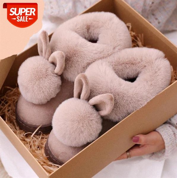 New Fashion Winter Cotton Slippers Rabbit Ear Home Indoor Slippers Winter Warm Shoes Womens Cute Plus Plush Drop Ship #pM3r, Black