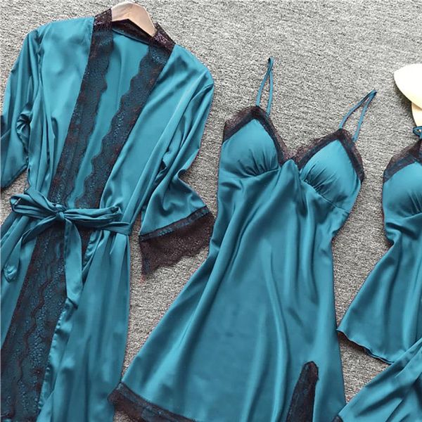 pajama sets satin silk womens sleepwears 4 pieces nightwear pijama feminino spaghetti strap pyjamas lace, Black;red
pajama sets satin silk womens sleepwears 4 pieces nightwear pijama feminino spaghetti strap pyjamas lace, Black;red