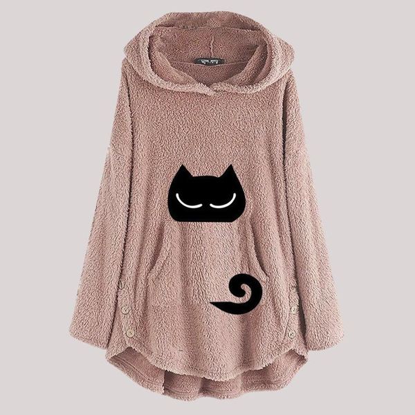 women's hoodies & sweatshirts winter plush hoodie women kawaii cat printed with solid color long-sleeved casual plus size sudaderas, Black
women's hoodies & sweatshirts winter plush hoodie women kawaii cat printed with solid color long-sleeved casual plus size sudaderas, Black