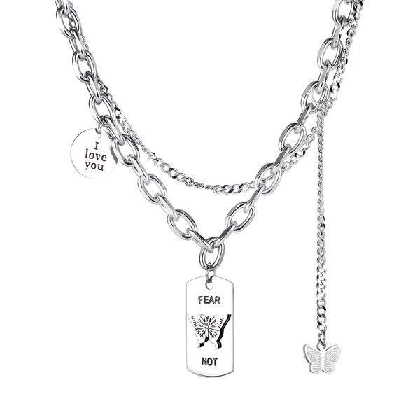 sweater necklaces pendants for womens sliver multilayer trendy personality design butterfly stainless steel cross round tag jewelry to girls, Silver 
sweater necklaces pendants for womens sliver multilayer trendy personality design butterfly stainless steel cross round tag jewelry to girls, Silver