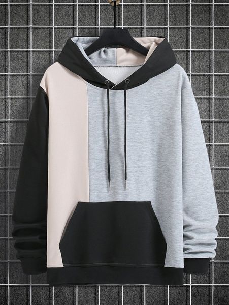 colorblock kangaroo pocket drawstring hoodie g8xn#, Black 
colorblock kangaroo pocket drawstring hoodie g8xn#, Black