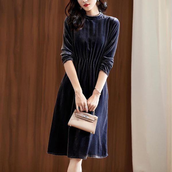 style elegant temperament half high collar solid color elastic waist show thin real velvet dress medium length casual dresses, Black;gray
style elegant temperament half high collar solid color elastic waist show thin real velvet dress medium length casual dresses, Black;gray