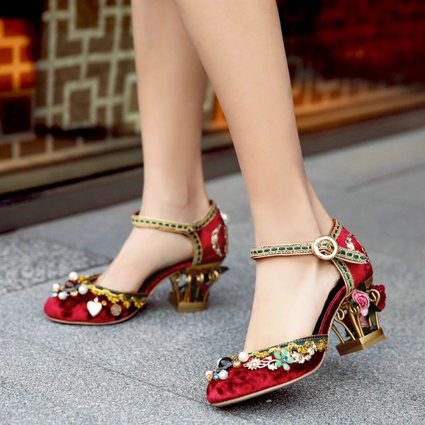 dress shoes strange high heeled for flock women pumps round toe ankle buckle strap embroidery flower han t16w, Black
dress shoes strange high heeled for flock women pumps round toe ankle buckle strap embroidery flower han t16w, Black