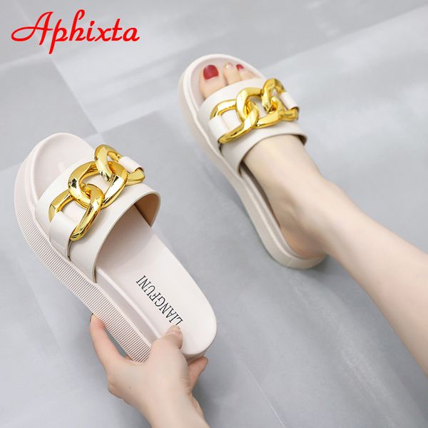 aphixta new platform metal chain slippers women slides string bead beach double sole sandals female buckle slides shoes k731, Black
aphixta new platform metal chain slippers women slides string bead beach double sole sandals female buckle slides shoes k731, Black