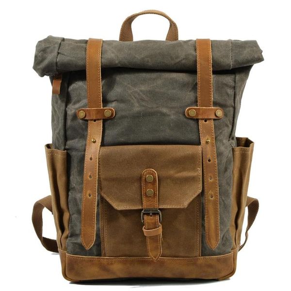 backpack lihongbaobao waxed canvas leather college weekend travel rucksack 15in lap 
backpack lihongbaobao waxed canvas leather college weekend travel rucksack 15in lap