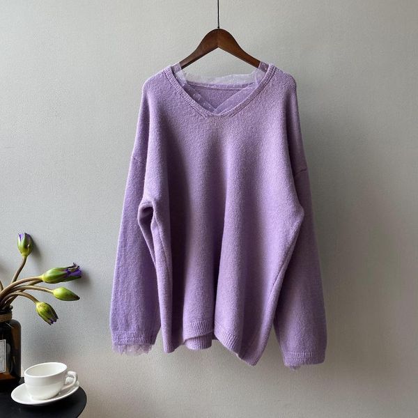women's sweaters v-neck lace stitching sweater women autumn 2021 elegant gentle loose knitted acrylic casual solid fall clothes pullove, White;black
women's sweaters v-neck lace stitching sweater women autumn 2021 elegant gentle loose knitted acrylic casual solid fall clothes pullove, White;black