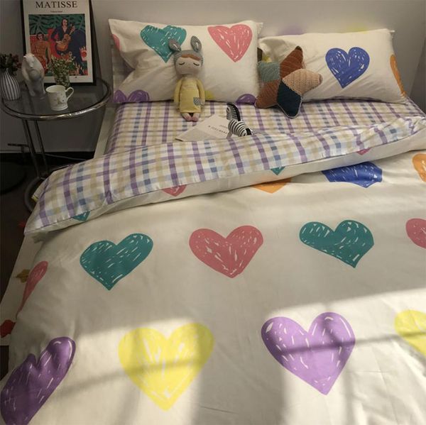 bedding sets fashion colorful heart plaid set,simple unusual cotton twin full home textile bed sheet pillow case quilt cover
bedding sets fashion colorful heart plaid set,simple unusual cotton twin full home textile bed sheet pillow case quilt cover