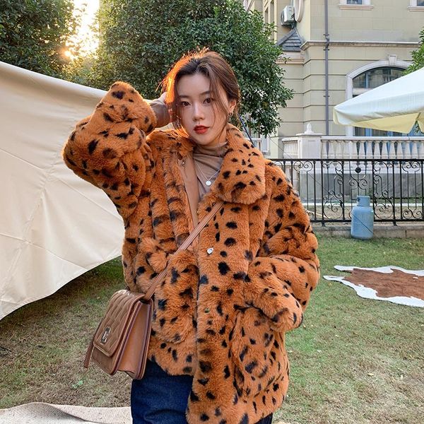 women's fur & faux women winter fashion leopard print jacket female korean loose plus velvet thick warm coat ladies casual outwear l902, Black
women's fur & faux women winter fashion leopard print jacket female korean loose plus velvet thick warm coat ladies casual outwear l902, Black