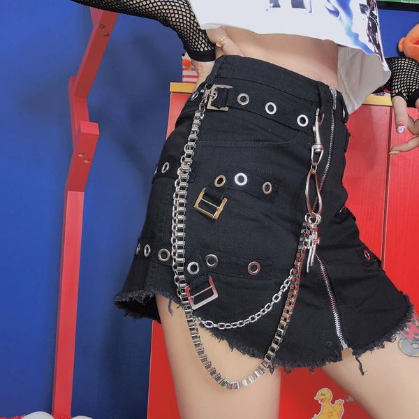 skirts metal buckle zipper a-line women chain belted high waist mini skirt female summer bandage above knee gothic short, Black
skirts metal buckle zipper a-line women chain belted high waist mini skirt female summer bandage above knee gothic short, Black