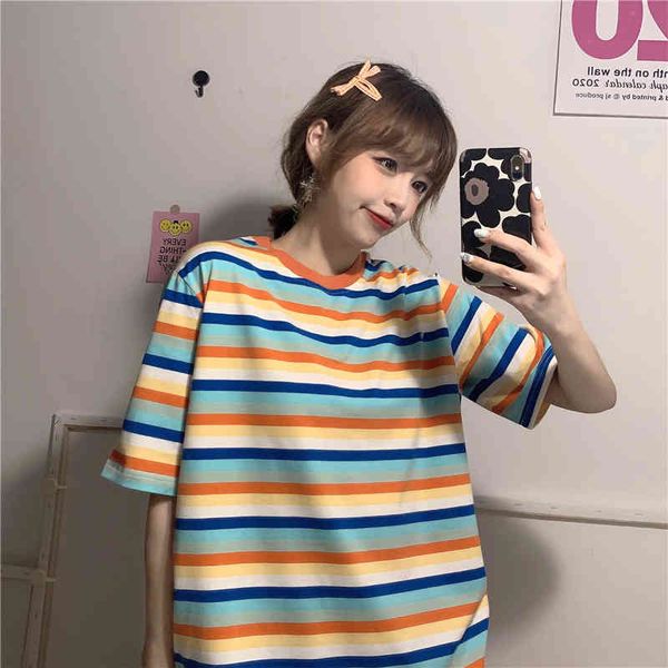 3 sizes -xl rainbow striped loose short sleeve o-neck cotton all match fashion arrival women t-shirt 210522, White
3 sizes -xl rainbow striped loose short sleeve o-neck cotton all match fashion arrival women t-shirt 210522, White