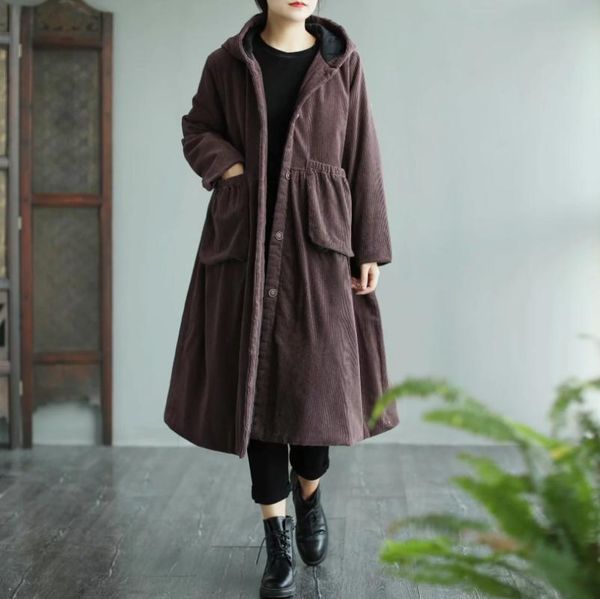 women's trench coats 2021 winter retro women large size loose padded warm corduroy coat ladies hooded button casual long, Tan;black
women's trench coats 2021 winter retro women large size loose padded warm corduroy coat ladies hooded button casual long, Tan;black