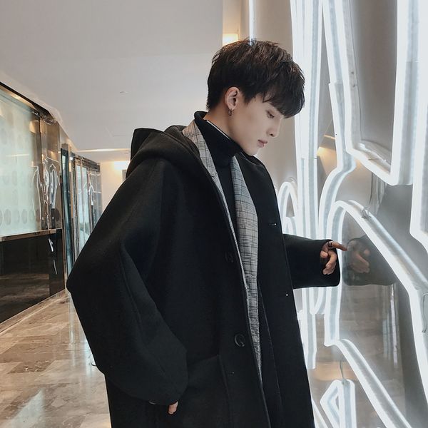wool autumn winter male fashion with hood trench loose casual unique breasted coat of medium and long length p46x, Black
wool autumn winter male fashion with hood trench loose casual unique breasted coat of medium and long length p46x, Black