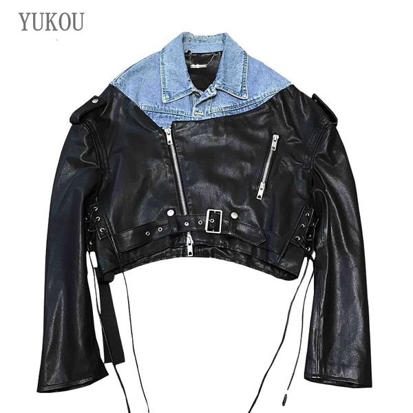 women's jackets jackets yukou woman coats high-quality leather jacket stitching denim female real sheepskin leatherjack e1fo, Black;brown
women's jackets jackets yukou woman coats high-quality leather jacket stitching denim female real sheepskin leatherjack e1fo, Black;brown