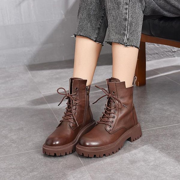 boots 2021 autumn winter genuine leather motorcycle zipper platform short lace-up women retro cotton ankle boot, Black
boots 2021 autumn winter genuine leather motorcycle zipper platform short lace-up women retro cotton ankle boot, Black