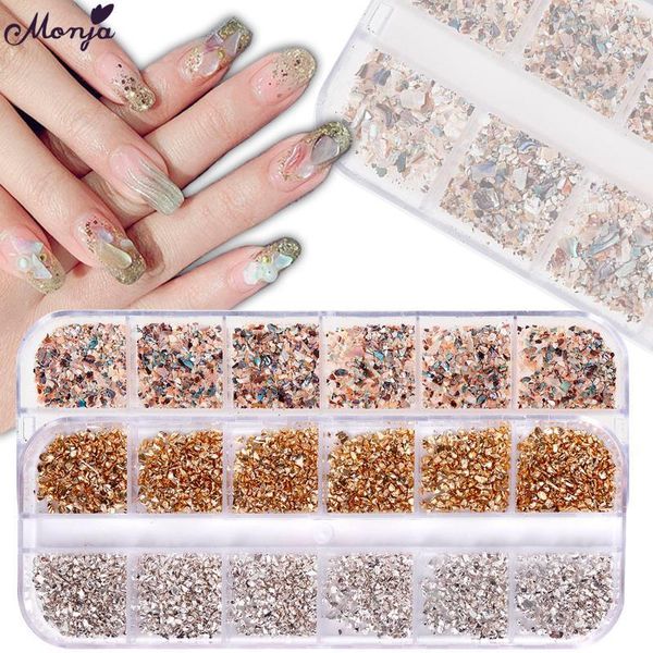 monja 12 grids/box nail art gold silver marble sequins decoration 3d design multi-size irregular fragments diy manicure tool1, Silver;gold 
monja 12 grids/box nail art gold silver marble sequins decoration 3d design multi-size irregular fragments diy manicure tool1, Silver;gold