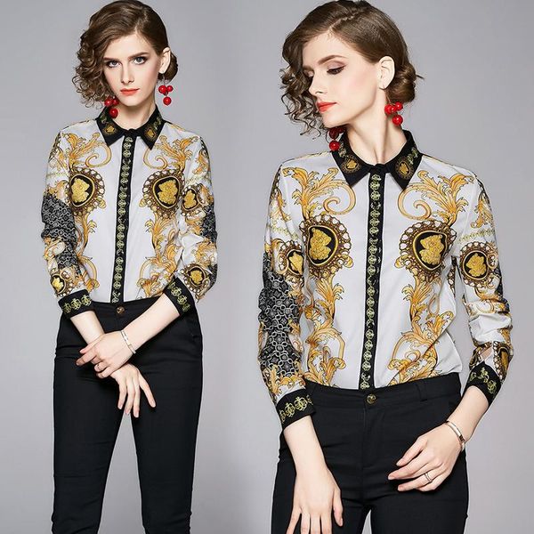 spring summer fall runway vintage print collar button front long sleeve womens ladies party casual shirts blouse women's blouses, White
spring summer fall runway vintage print collar button front long sleeve womens ladies party casual shirts blouse women's blouses, White