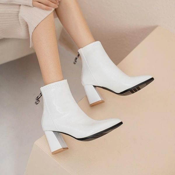 dress shoes spring and autumn women's boots, short pointed thick high heels, large, Black