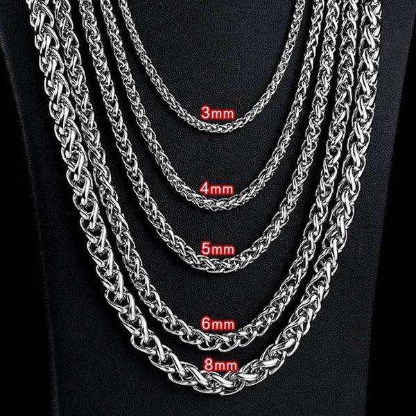 3mm/4mm/5mm/6mm stainless steel necklace spiga wheat chain link for men women 45cm-75cm length with velvet bag, Silver
3mm/4mm/5mm/6mm stainless steel necklace spiga wheat chain link for men women 45cm-75cm length with velvet bag, Silver