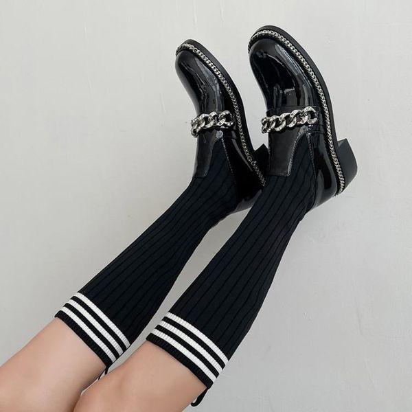boots autumn and winter leather high barrel women's 2021 thick bottom thin knitted elastic stockings, Black
boots autumn and winter leather high barrel women's 2021 thick bottom thin knitted elastic stockings, Black