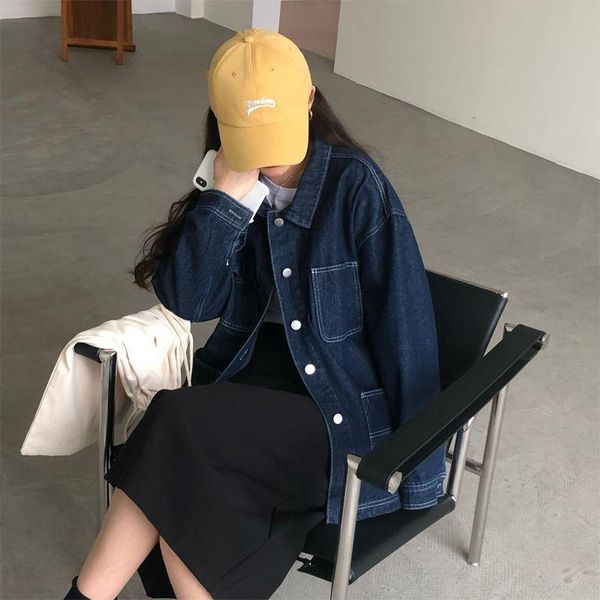 solid color denim jacket women's autumn winter college style loose long sleeve simple versatile work clothes jackets, Black;brown
solid color denim jacket women's autumn winter college style loose long sleeve simple versatile work clothes jackets, Black;brown