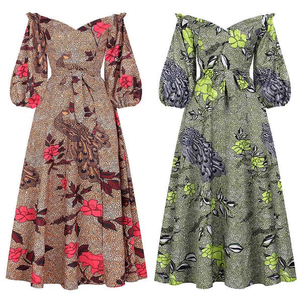 peacock print woman dress dashiki african casual womens maxi dresses high waist party dress ethnic style slash neck dress 210524, Red
peacock print woman dress dashiki african casual womens maxi dresses high waist party dress ethnic style slash neck dress 210524, Red