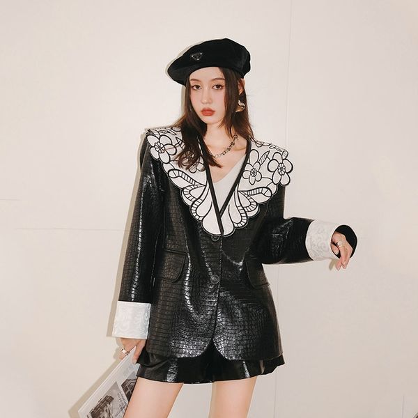 8957 garden past leather jacket autumn new v-neck color contrast fashion trendy jacquard, Black
8957 garden past leather jacket autumn new v-neck color contrast fashion trendy jacquard, Black