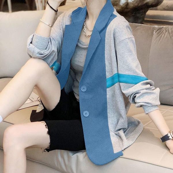 women's jackets casual loose stitching blouse blue blazer women thin section early autumn dress 2021 jacket woman cardigan, Black;brown 
women's jackets casual loose stitching blouse blue blazer women thin section early autumn dress 2021 jacket woman cardigan, Black;brown