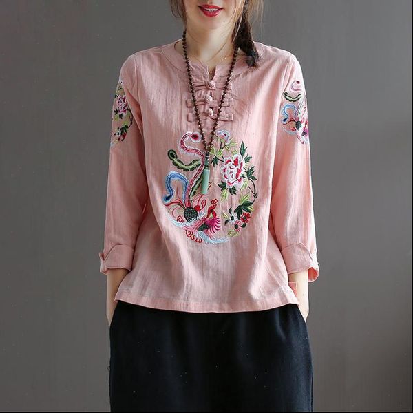 plus size cotton linen womens shirt casual chinese phoenix vintage embroidery long sleeve, White
plus size cotton linen womens shirt casual chinese phoenix vintage embroidery long sleeve, White