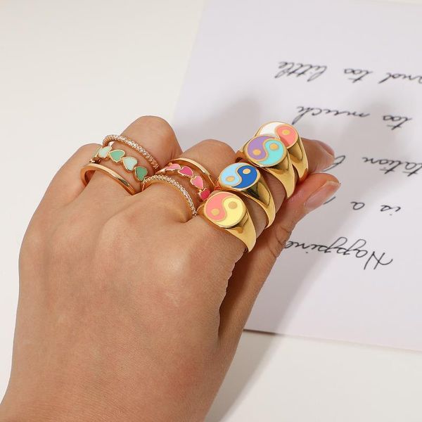 cluster rings 2021 vintage heart shape women's ring stainless steel yin yang chunky fashion finger jewelry punk kpop accessories, Golden;silver
cluster rings 2021 vintage heart shape women's ring stainless steel yin yang chunky fashion finger jewelry punk kpop accessories, Golden;silver