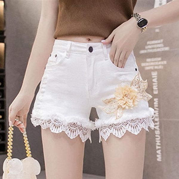 women's jeans summer lace flower women fashion embroidery beading splicing high waist denim shorts loose burrs pants g1302, Blue
women's jeans summer lace flower women fashion embroidery beading splicing high waist denim shorts loose burrs pants g1302, Blue