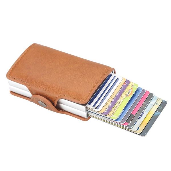 card holders anti rfid holder blocking aluminium business id men slim double case wallet purse, Brown;gray
card holders anti rfid holder blocking aluminium business id men slim double case wallet purse, Brown;gray
