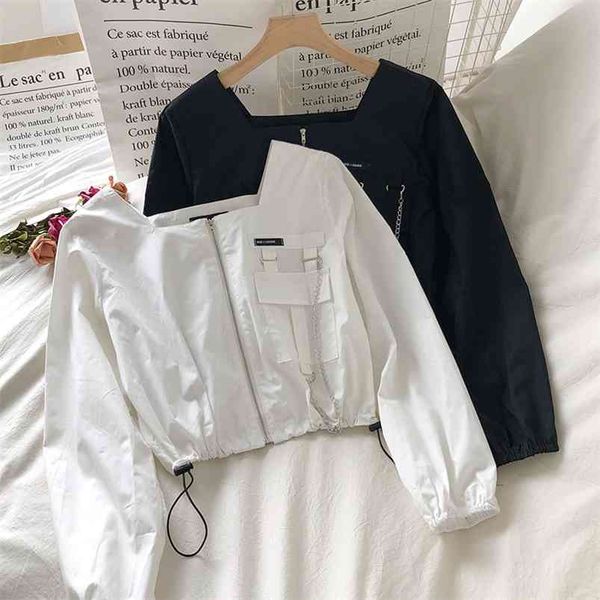 women's spring autumn shirt korean style solid color square collar zipper lantern sleeve slim short blouse qx874 210507, White
women's spring autumn shirt korean style solid color square collar zipper lantern sleeve slim short blouse qx874 210507, White